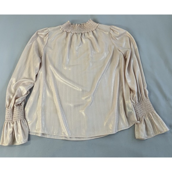 Worthington women's smocked mock-neck long-sleeve Pink Metálic Large - Picture 4 of 8